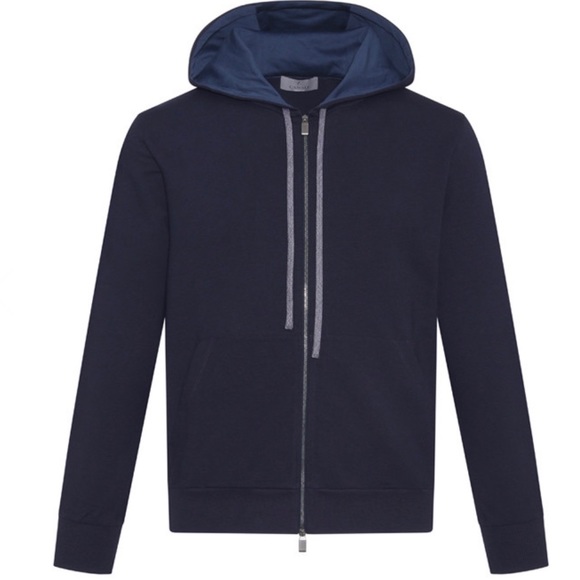 Canali Other - CANALI NAVY BLUE HOODED COTTON SWEATER MEN’S Size 52 US Large NWT